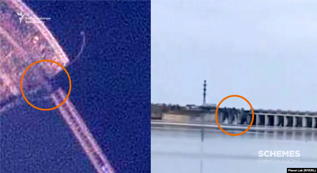 Fotografiile din satelit confirmă, de asemenea, faptul că trupele rusești au aruncat în aer mai multe travee ale podului care duce la stația hidroelectrică a barajului. Forțele ucrainene au bombardat punctele de trecere a râului acum câteva săptămâni, limitând capacitatea Rusiei de a-și realimenta forțele de pe malul vestic - malul drept - al Niprului. De asemenea, acest efort a afectat capacitatea Rusiei de a-și retrage forțele de pe malul vestic, pe fondul accelerării ofensivei ucrainene spre orașul Herson. Cu toate acestea, la 11 noiembrie, forțele ucrainene au ajuns în oraș, iar în fotografiile și videoclipurile de pe rețelele de socializare se văd oameni fluturând steaguri ucrainene, dansând și scandând în piața principală a orașului.