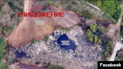 Боянското блато, снимано отгоре на 2 май 2022 г. Очертанията в червено показват територията му, част от която е засипана с пръст. Фейсбук страницата "Да спасим Боянското блато"