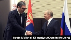 Русија - Рускиот претседател Владимир Путин присуствува на состанок со неговиот српски колега Александар Вучиќ во Сочи, Русија, 25 ноември 2021 година.