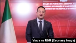 Премиерoт на Ирска, Лео Варадкар, на прес-конференција во Скопје, 12 јануари 2024 г.
