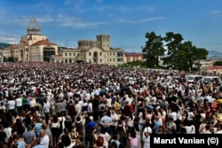 Un protest împotriva blocadei în Stepanakert, la 14 iulie.
