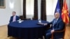 Христијан Мицкоски и Димитар Ковачевски на лидерска средба во Скопје, 7 јуни 2023. 