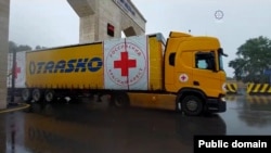 Руски камион на Червения кръст, превозващ стоки за Нагорни Карабах, се придвижва към Агдам, 9 септември 2023 г.