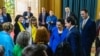 Krerët shtetërorë të Kosovës gjatë takimit me gazetarët ukrainas, të strehuar në Kosovë. Prishtinë, 24 shkurt 2023.