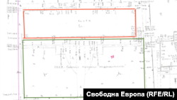 Скица на района от 1972 г. В червено е блокът за граждани на СССР, който съществува и до днес. В зеления правоъгълник пише "СССР Съветско търговско представителство". Това е бил имотът на Р. Ш. Цветните контури са направени от Свободна Европа и са ориентировъчни.