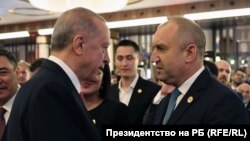 Ердиган разговаря с Радев по време на церемонията след клетвата му като президент за трети път.