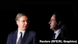 Kryeministri i Kosovës, Albin Kurti (djathtas), dhe presidenti i Serbisë, Aleksandar Vuçiq. 