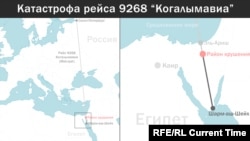 Hartă infografic cu zborul Airbus 321 Kogalimavia Metrojet 