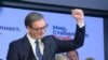 Aleksandar Vučić választási győzelmét ünnepli Belgrádban 2022. április 3-án