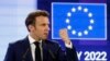 Francuski predsednik Emanuel Makron drži govor tokom Konferencije o budućnosti Evrope u Strazburu, Francuska, 9. maj 2022. (AP Photo/Jean-Francois Badias)