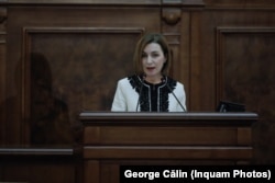 Maia Sandu a vorbit în Parlamentul României pe 1 noiembrie 2022.