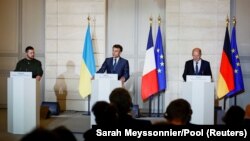 Володимир Зеленски, Еманюел Макрон и Олаф Шолц