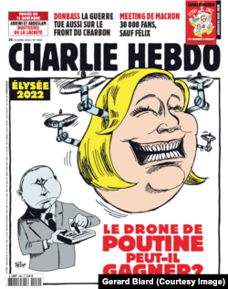 Marine Le Pen e portretizuar si dron i Vladimir Putinit.