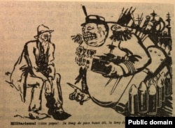 Caricatură antirăzboinică apărută în România muncitoare, 1914.