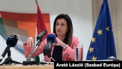 Varga Judit igazságügyminiszter Brüsszelben, 2021. május 11-én
