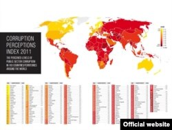 Grafikon Transparensija o indeksu percepcije korupcije u svijetu 2011.