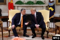 Președintele american de atunci Donald Trump (dreapta) și Orban într-o întâlnire la Casa Albă în mai 2019.