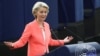 Presidentja e Komisionit Evropian, Ursula von der Leyen gjatë fjalimit pranë Parlamentit Evropian në Strasburg të Francës më 15 shtator 2021.