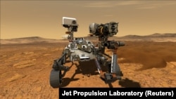 A Jet Propulsion Laboratory illusztrációja a NASA Perseverence (magyarul kitartás, állhatatosság) marsjárójáról. A Perseverence-t július végén indították el, jelenleg 105 ezer km/h-val száguld a Mars felé, és várhatóan február közepére fog megérkezni. 