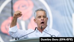 Vladimir Plahotniuc în timpul unui miting în Chișinău, în iunie 2019. 