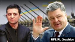 Petro Poroșenko (dreapta) și Volodimir Zelenski (stânga)