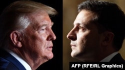 Американскиот претседател Доналд Трамп и украинскиот претседател Володомир Зеленски (комбо фотографија)