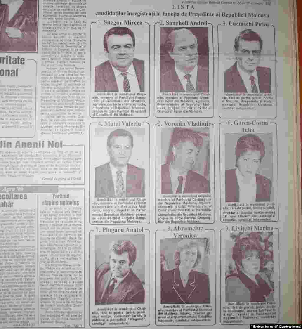 "Moldova Suverană", 25 octombrie 1996, candidaţii la alegerile prezidenţiale