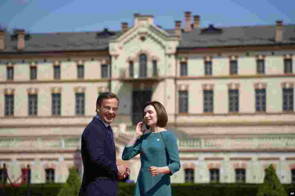 Prim-ministrul suedez Ulf Kristersson, alături de Maia Sandu, președinta R. Moldova. 