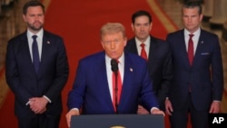 Donald Trump amerikai elnök iráni elleni légicsapások az jelent be a Fehér Házban, 2025 június 21-én