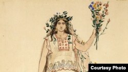 Васнецов В.М. 1848-1926. Весна-Красна. 1885. Эскиз костюма для постановки оперы Н.А.Римского-Корсакова «Снегурочка». Из собрания Мамонтова. [Фото — <a href="http://www.museum.ru" target=_blank>Музеи России</a>]