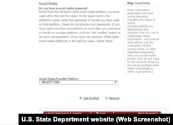 Personat që aplikojnë për viza amerikan tashmë duhet të plotësojnë këtë listë për mediat sociale, duke treguar se cilat media sociale përdorin.