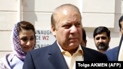 Pakistan's former prime minister, Nawaz Sharif, arrives at his office in central London on July 6.