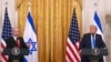 Prim-ministrul israelian, Beniamin Netanyahu (S) și președintele SUA, Donald Trump, în timpul unei conferințe de presă. 