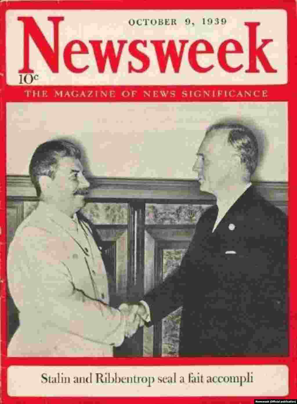 Coperta revistei &bdquo;Newsweek&rdquo; din 9 octombrie 1939.
