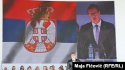 Presidenti i Serbisë, Aleksandar Vuçiq, në Mitrovicën e Veriut, 9 shtator 2018.