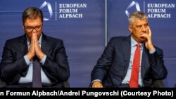 Presidenti i Serbisë, Aleksandar Vuçiq dhe ai i Kosovës, Hashim Thaçi. Fotografi nga arkivi.
