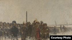 В.В. Верещагин (1842—1904). Переправа наполеоновской армии через Березину. 1902—1906. Картина не окончена. Холст, масло. 147х198 см. Последняя, считавшаяся утраченной картина из серии, посвященной Отечественной войне 1812 года