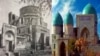 Исторический комплекс «Дорут-тиловат» в Шахрисабзе. На снимке: вид медресе в 1979 году (слева) и отреставрированный вид здания. 