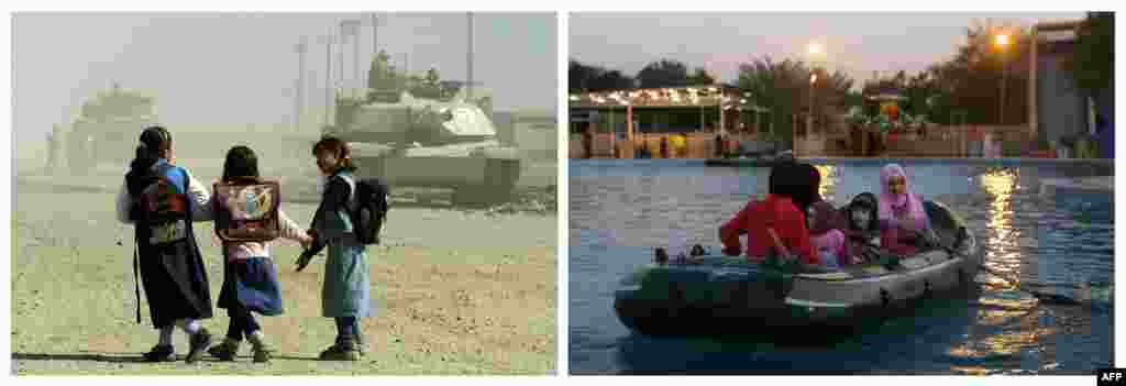 Lijevo: Abu Ghraib, predgrađe Bagdada, 5. novembar 2003. Desno: Zabavni park, 4. februar 2013. 