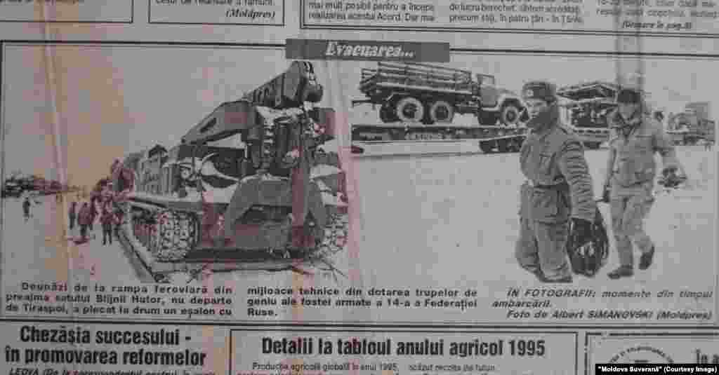 "Moldova Suverană", 27 ianuarie 1996, retragerea muniţiilor fostei armate sovietice din Transnistria