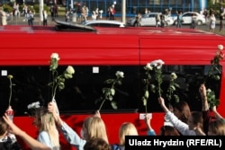 Tüntetés az elnökválasztás után Minszkben. 2020. augusztus 13.