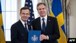 Американскиот државен секретар Антони Блинкен со шведскиот премиер Улф Кристерсон, Вашингтон, 7 март 2024 год.