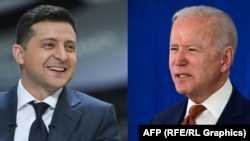 Președinții Volodimir Zelenski (stânga) și Joe Biden (dreapta)