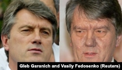 Pamje të Viktor Yushchenkos para dhe pas sulmit. Nëntor 2004.