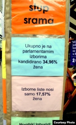 Stup srama na zagrebačkom Trgu bana Jelačića - gotovo nitko nije poštovao obavezu kandidiranja 40 posto žena, FOTO: CESI