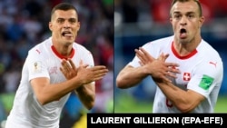 Xhaka dhe Shaqiri duke festuar golat në ndeshjen kundër Serbisë