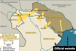 Harta deportărilor de evrei în Transnistria, sub regimul antonescian 1941-1942 (foto USHM)