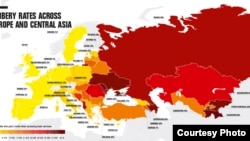 Mapa korupcije u Evropi i Centralnoj Aziji koju je napravio TI