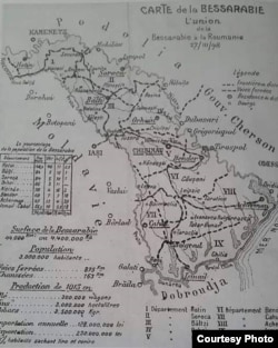 Harta Basarabiei, folosită la Conferința de Pace de la Paris (Foto: I. Țurcanu, M. Papuc, Basarabia în actul Marii Uniri de la 1918)