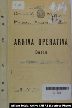 Coperta dosarului din arhiva CNSAS